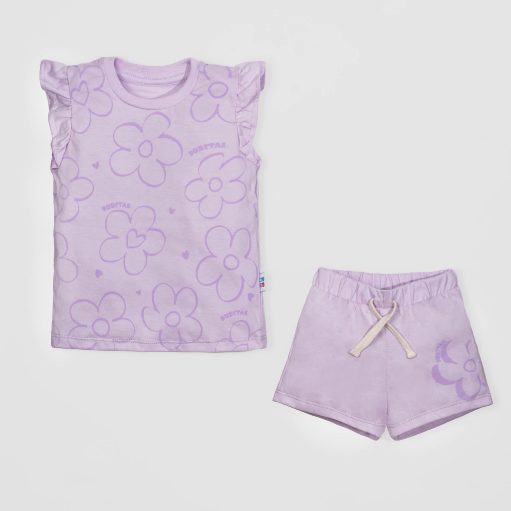 Conjunto 2 Piezas - Remera m/c + Short - Lila Flower