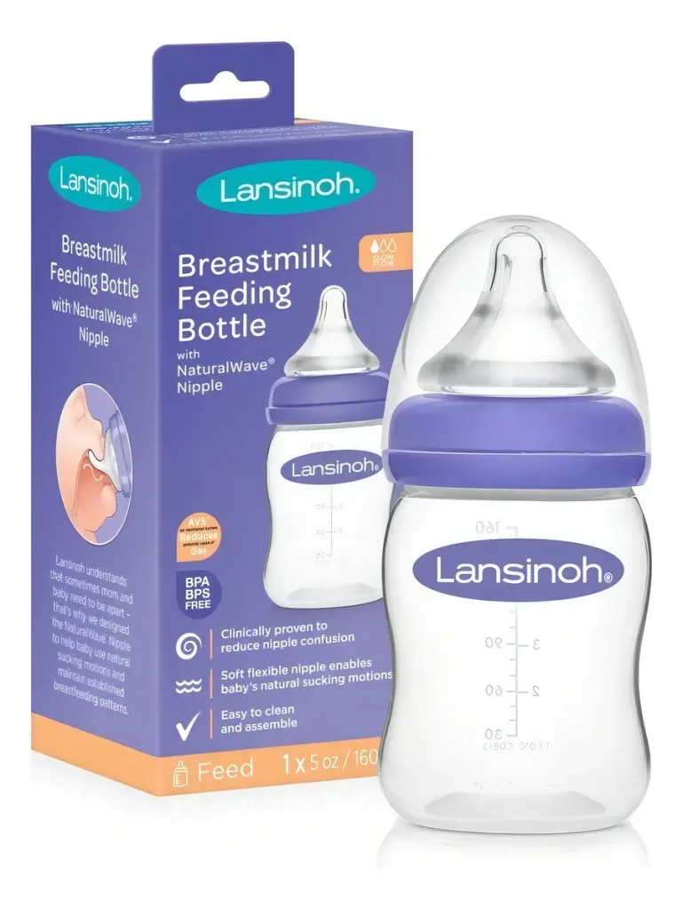 Mamadera Lansinoh 160 ml. c/Tetina Natural Flujo Lento + Tapa