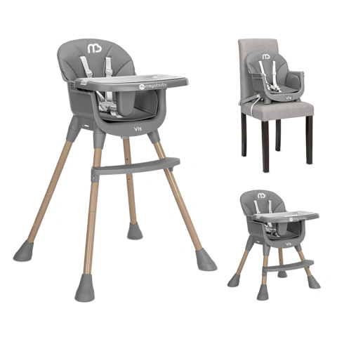 Silla de Comer Vis 3 en 1 Alta, Media y Booster - Gris